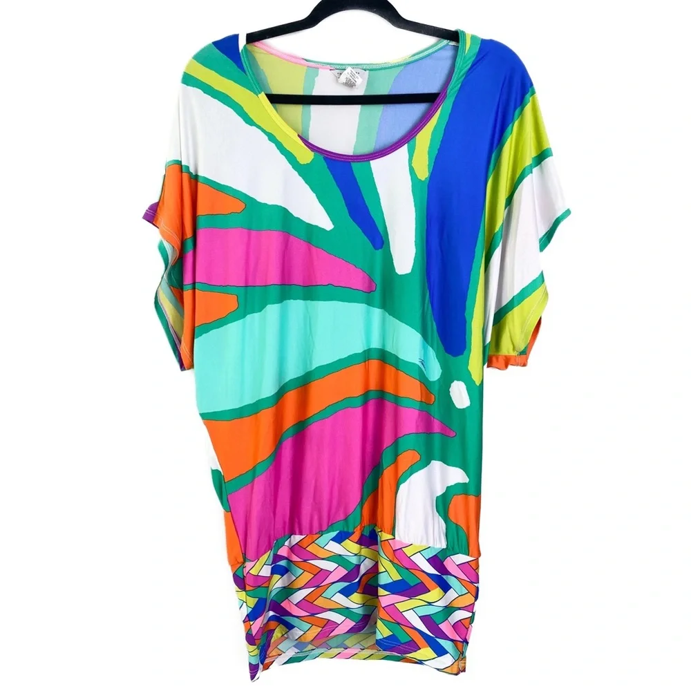 Trina Turk Tropicalia Tunic Swim Dress S Rainbow Cover Up Mermaid Retro Beach - Picture 3 of 10